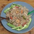 Fideos de arroz con verduras pollo y gambas 🫑🥑🍗🦐