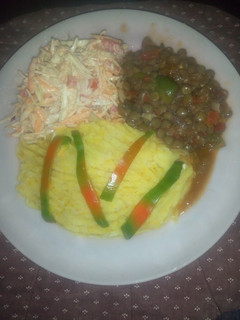 A picture of Mashed potatoes and kamande.