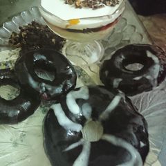 Chocolate Donuts filled with custard A picture of Chocolate Donuts filled with custard.
