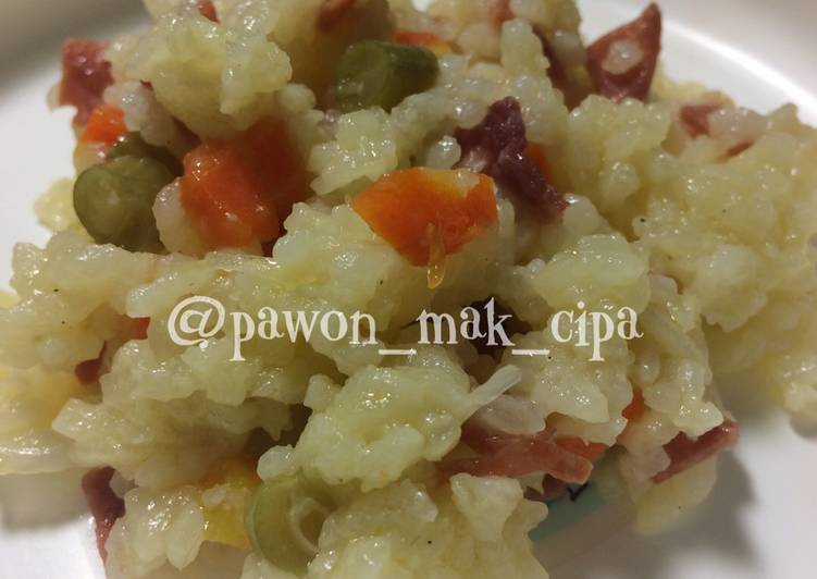 Resep Smoked Beef Vegetable Steam Rice / Nasi Tim Mentega 2+, Enak Banget