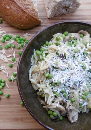A picture of Mushroom, Orzo, and Pea Salad.