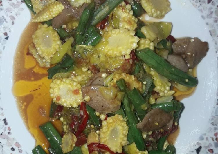 Tumis baby corn buncis bakso