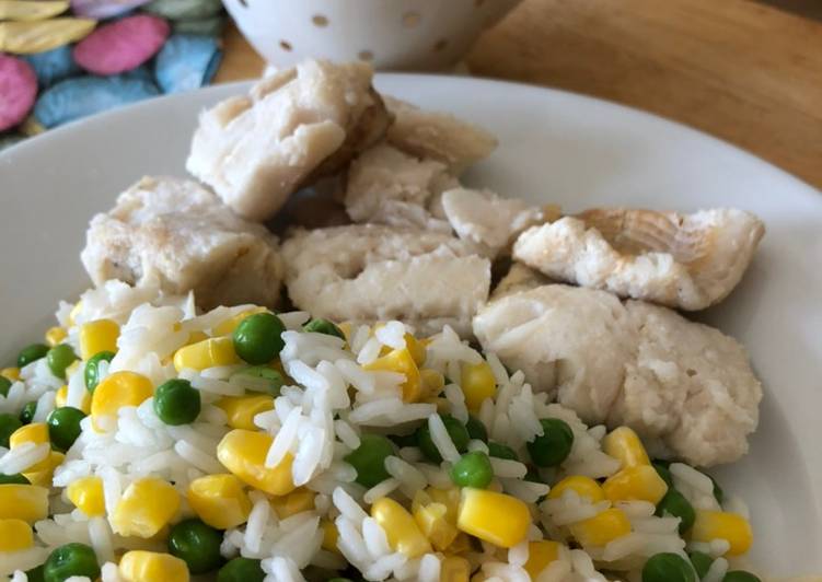 Hake with Jasmine Rice and veg