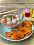 Ceviche de Robalo com Chips de Batata Doce