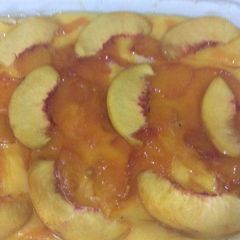 Biscuits custard with peach jam A picture of Biscuits custard with peach jam.