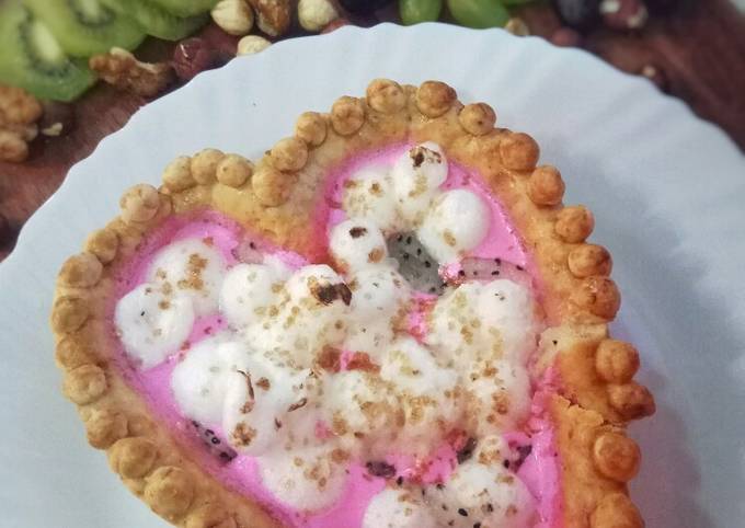 Dragon fruit custard with Meringue Hazelnut Tart