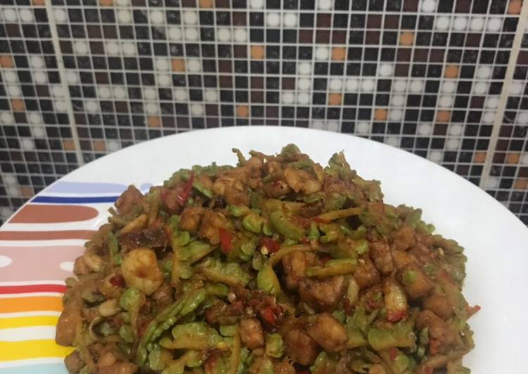 Tumis pare udang tempe no pait pait