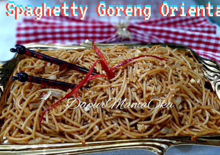 Cara Gampang meracik Spaghetti Goreng Bumbu Oriental Enak Simple, Menggugah Selera