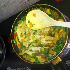 A picture of Chicken with vegetables.
