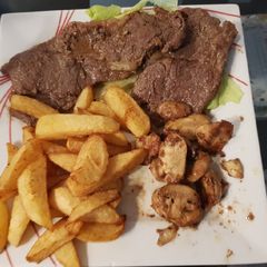 My Garlic Butter Sirloin Steak with mushrooms & thick cut Chips A picture of My Garlic Butter Sirloin Steak with mushrooms & thick cut Chips.