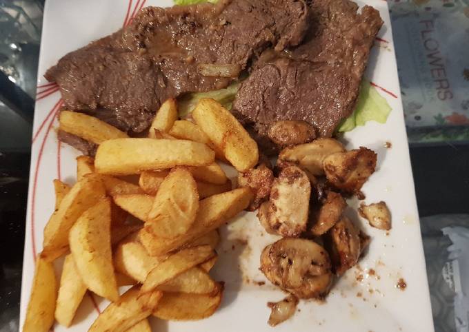 My Garlic Butter Sirloin Steak with mushrooms & thick cut Chips