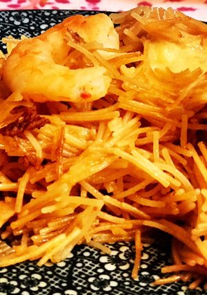 Una foto de Rossejat de pescado y gambas con alioli de mortero casero