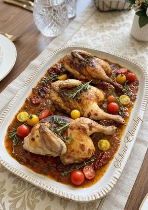 صورة لوصفة دجاج بصوص الطماطم الكرزية والروزماري