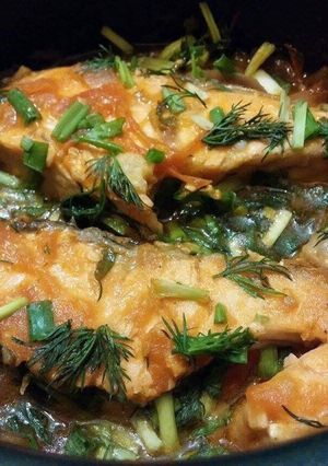 Hình của món Cá hồi sốt cà chua.