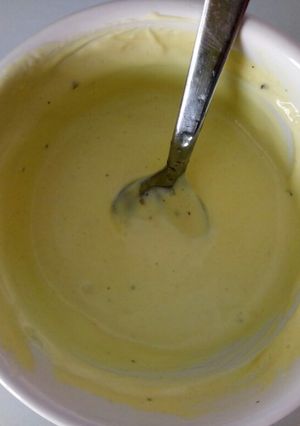 A picture of Fluffy's caesar salad dressing.