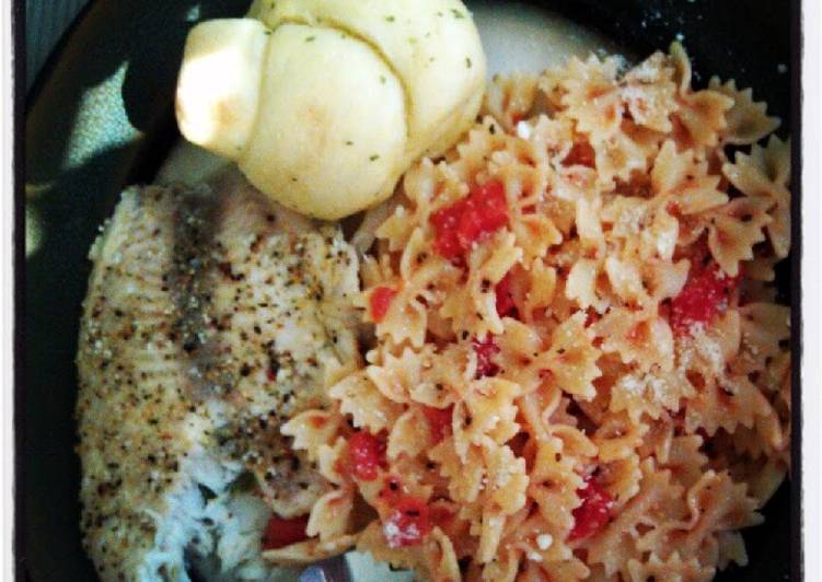 baked tilapia and tomatoe basil pasta