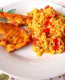 Pollo a la cúrcuma con arroz y pimiento