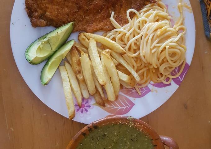 Introducir 81+ imagen milanesa de pollo con espagueti