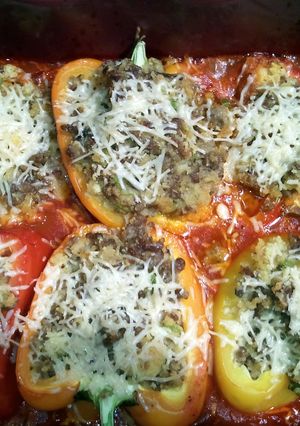 A picture of Cornbread Sausage-Stuffed Bell Peppers.
