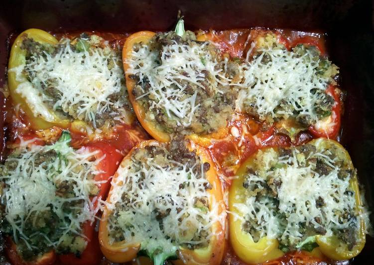 Recipe of Super Quick Cornbread Sausage-Stuffed Bell Peppers