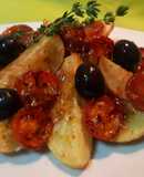 Ensalada templada provenzal con vinagreta de grosella