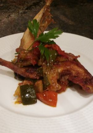 A picture of Rabbit with Catalan Ratatouille - Conill amb Samfaina.