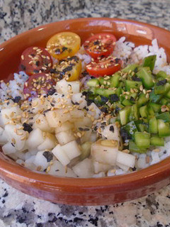 Una foto de Ensalada de arroz con pimiento y melón