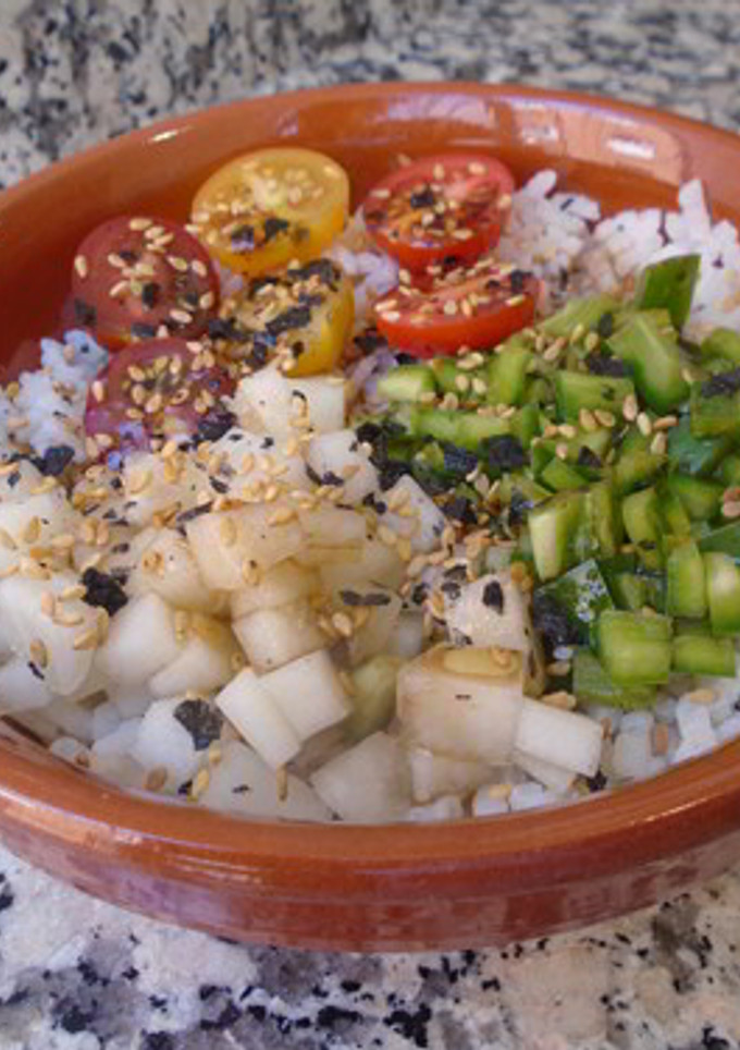 Una foto de Ensalada de arroz con pimiento y melón