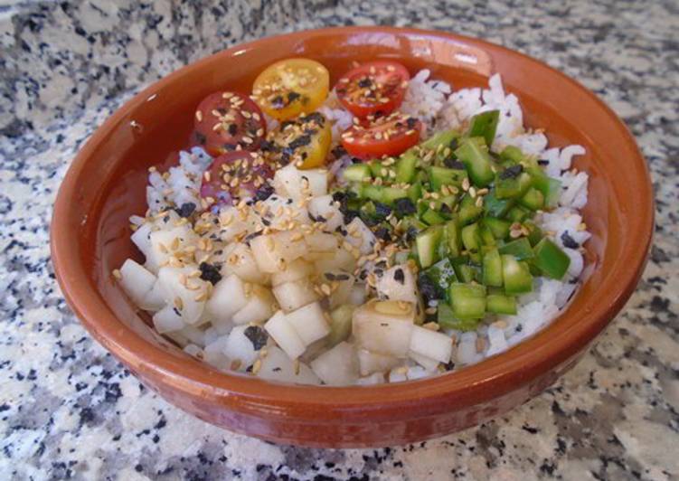 Ensalada de arroz con pimiento y melón