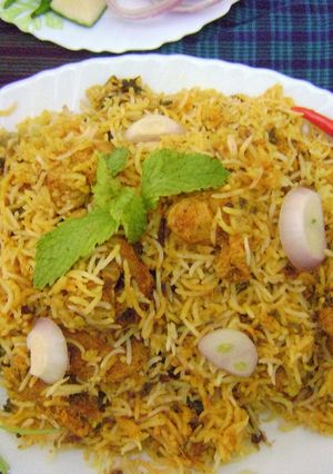 A picture of Achari Mutton Dum Biryani.