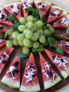 A picture of watermelon pizza.