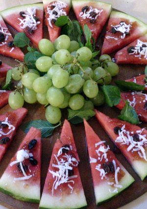 A picture of watermelon pizza.