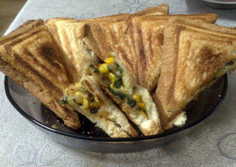 Recipe of Super Quick Spinach Corn Cheese Sandwich