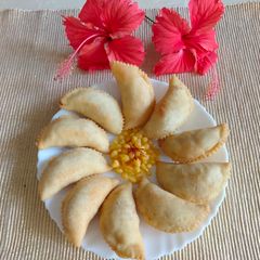 A picture of Boondi stuffed Gujiya.