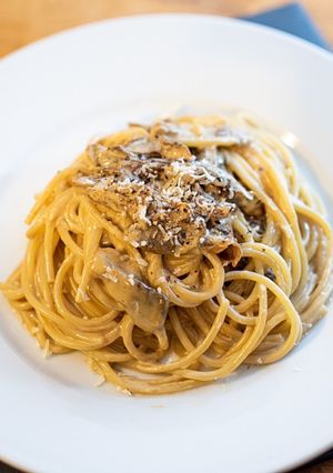 A picture of Porcini cream pasta.