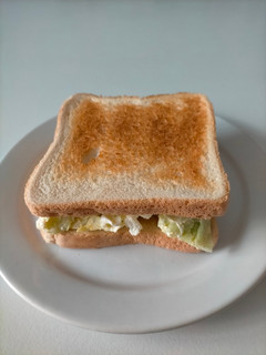 Una foto de Sándwich vegetariano: Col, cebolla y huevo
