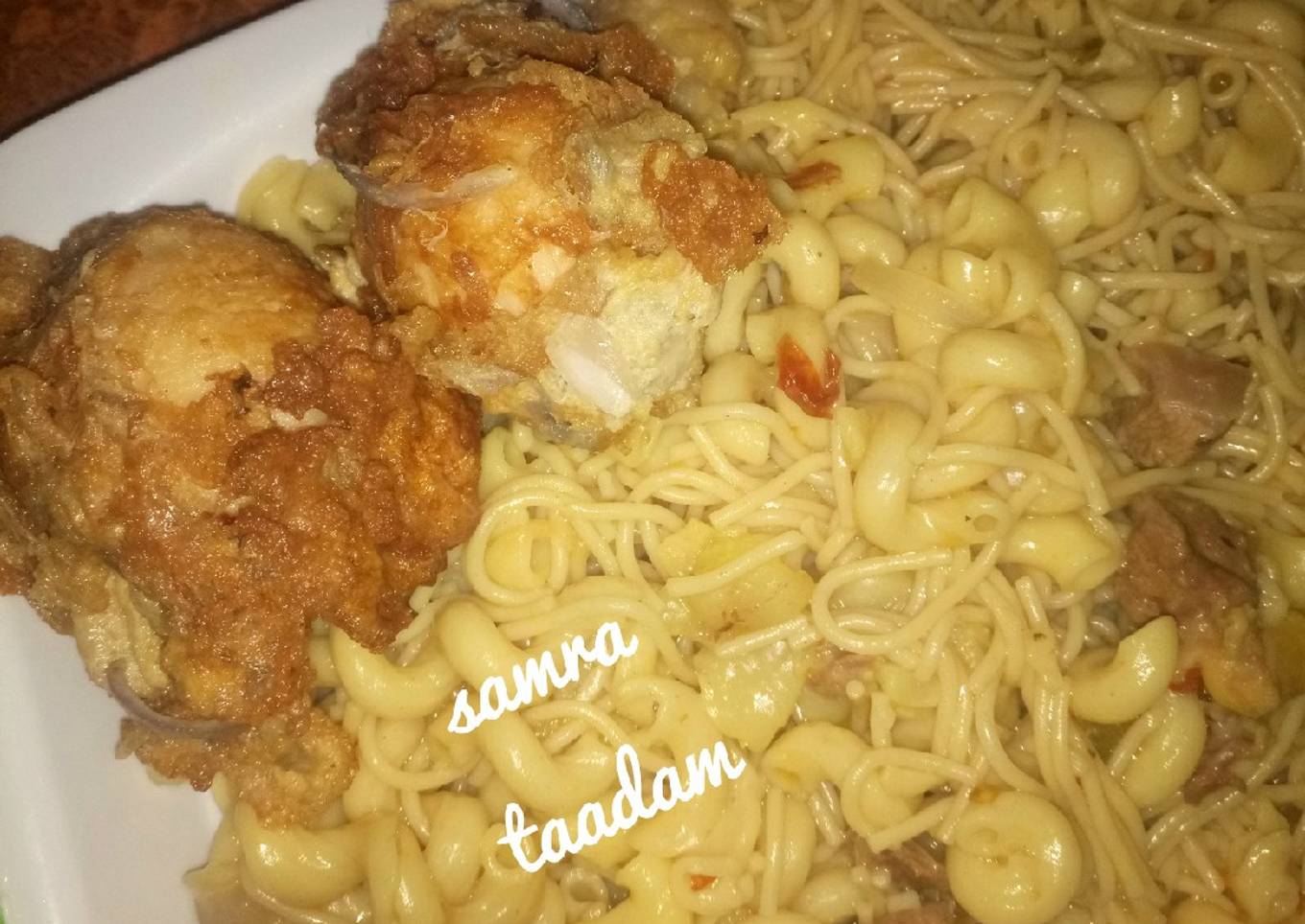 Macaroni, spaghetti and egg