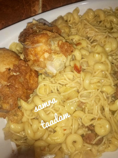 A picture of Macaroni, spaghetti and egg.