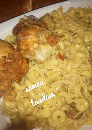 A picture of Macaroni, spaghetti and egg.
