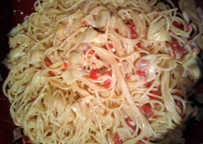 spaghetti with artichoke hearts and tomatoes