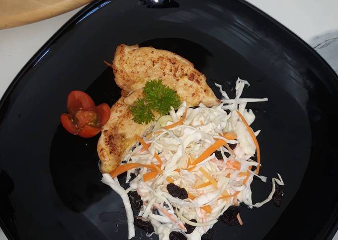 Pan seared chicken coleslaw salad