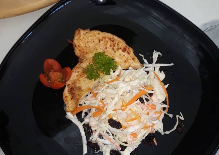 Pan seared chicken coleslaw salad