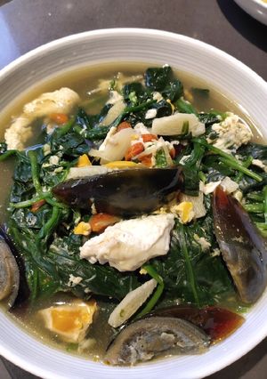 A picture of Spinach with Century Eggs.