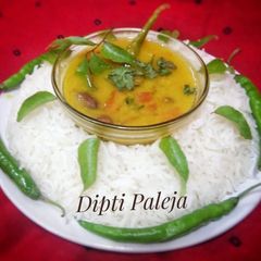 A picture of Gujarati Dal With Steamed Rice.