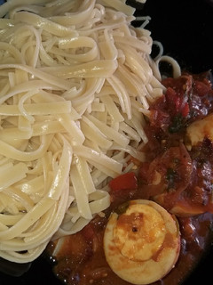 A picture of Egg Curry with Linguines #Charityrecipe #4weekschallenge.