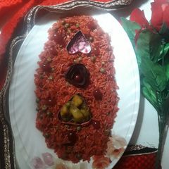 A picture of Beetroot cherrie pulao.
