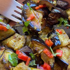 A picture of Moroccan aubergine with chermoula.