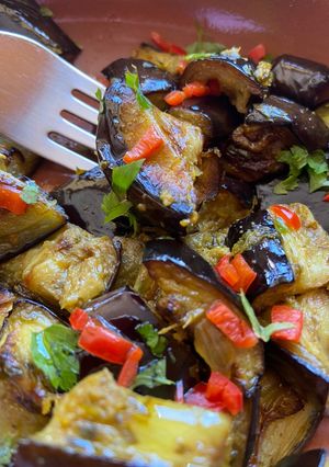 A picture of Moroccan aubergine with chermoula.