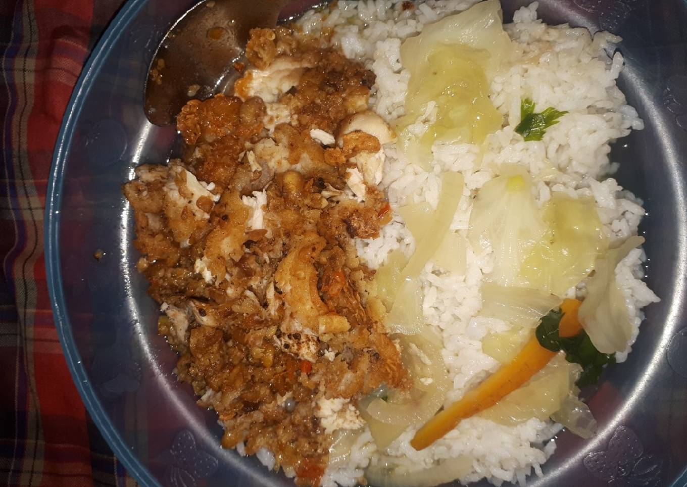 Ayam geprek sambel tempe + sayur sop