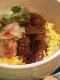 Yakitori and Vegetable Tempura Rice Bowl